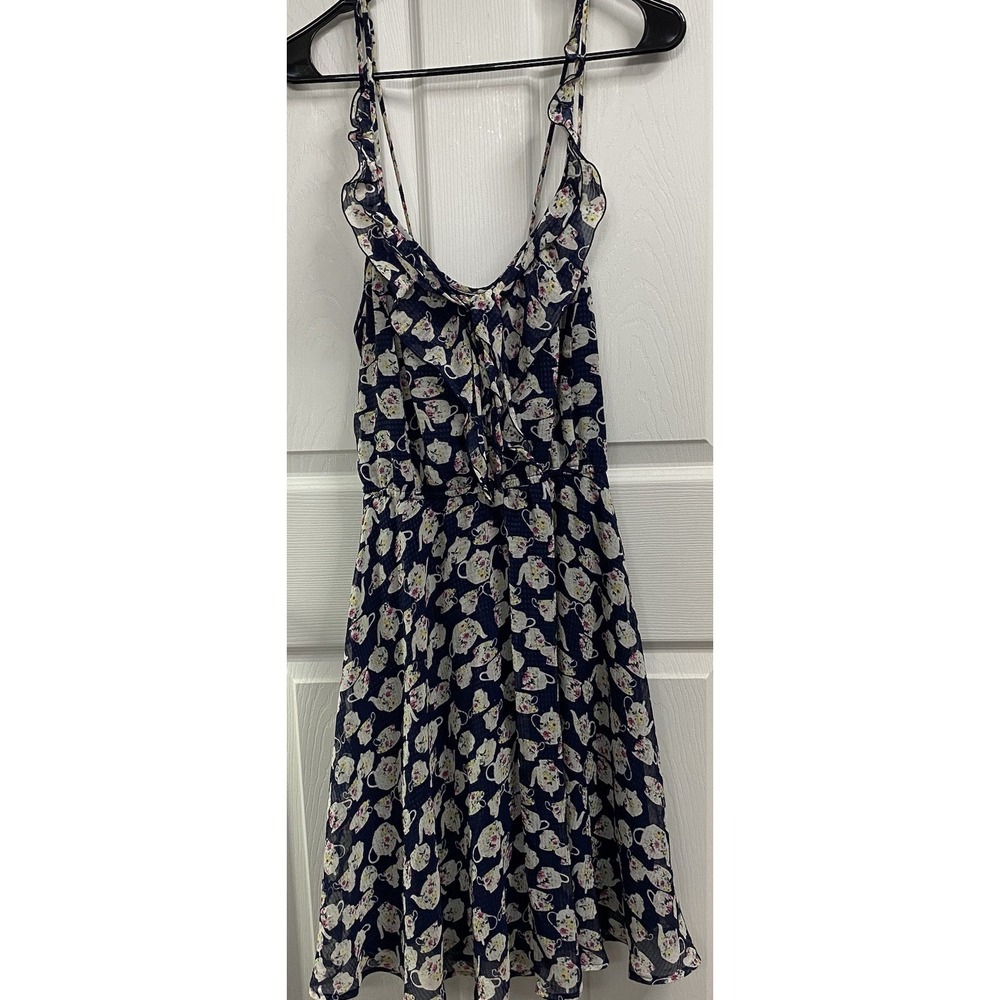Disney Alice in Wonderland Lauren Conrad Teacup Print Dress Women's Size L Navy